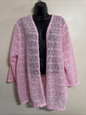 Alfred Dunner Pink Open-Knit Chevron Cardigan 0081
